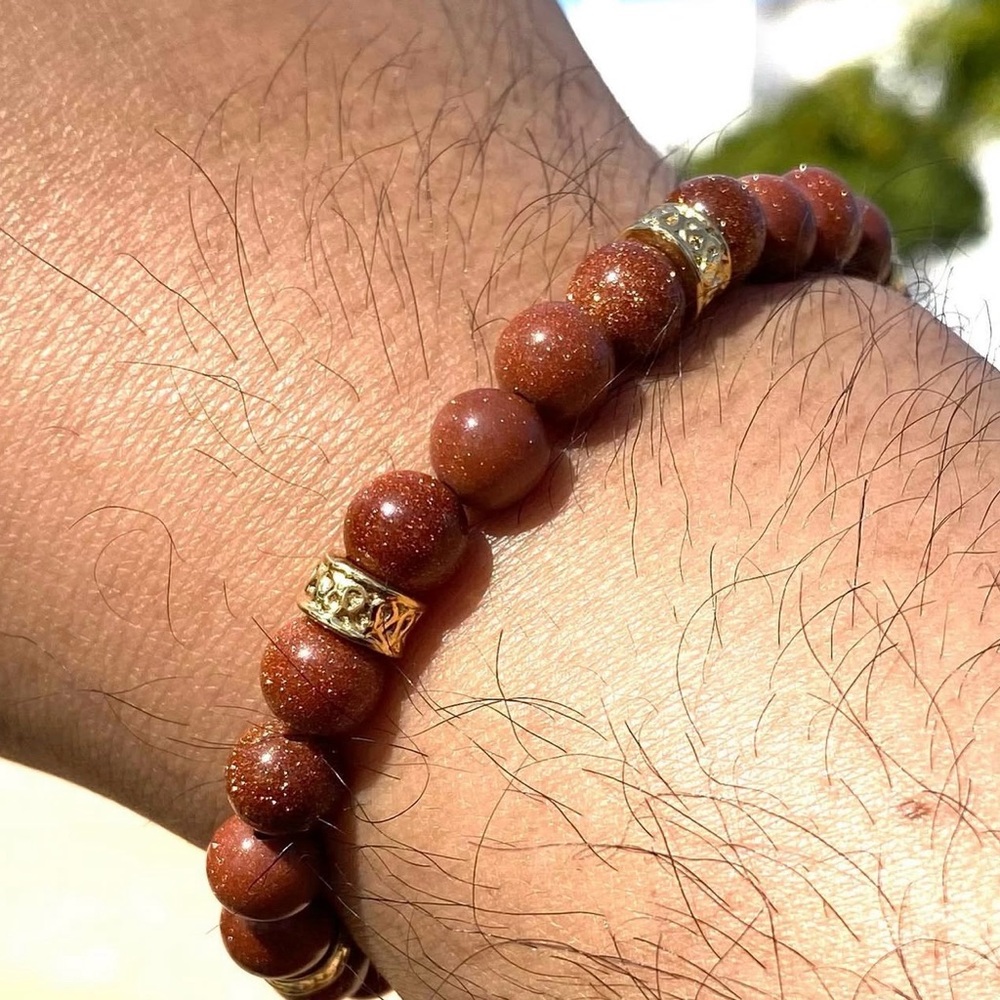 Goldstone Beaded Bracelet with Gold Accents